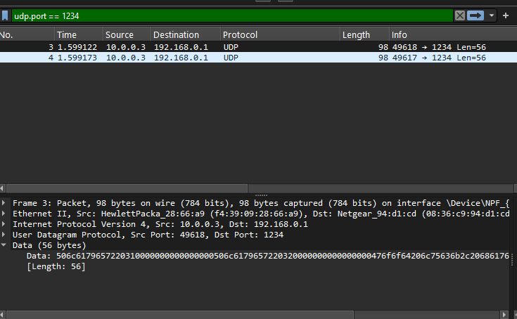image of packets not filtered